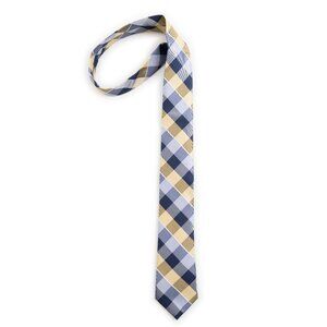NAUTICA silk blend gingham neck tie navy blue champagne